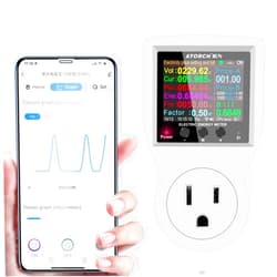 JUWEIAT AC WiFi Watt Meter, Plug-in US Socket Power Meter, Backlit Large Color Display, Overload Protection, Kilowatt Wattage Voltage AMP Tester, Electrical Energy Monitor,Delay to restore power supply, Timer