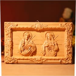 SutiCraftShop Sacred Heart of Jesus and Immaculate Heart of Mary Wall Art Wooden Table Top Decor Christmas Decorations Father's Day Gift Thank You Gift