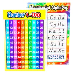 Outus Fully Laminated Preschool Educational Posters for Kids and Toddlers, Nursery Homeschool Pre-K Kindergarten (2 Pieces, Number 1-100 and Manuscript Alphabet)