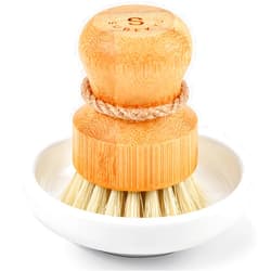 SUBEKYU Bamboo Dish Scrub Brush for Kitchen Sink, Natural Wooden Washing Dish Brush Scrubber, Sisal Bristles Brush for Household Cleaning Cast Iron Brush Pots, Pans and Vegetables