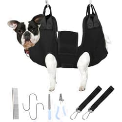 PatiencET Dog Grooming Hammock for Small Dogs Pet Hammock for Nail Trimming Dog Sling for Nail Clipping Dog Hanging Harness (Black S)