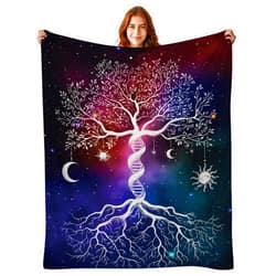 DOINBEE Tree of Life Gifts, Tree of Life Blanket, Blue Purple Space Galaxy Tree Sun Moon Star Fleece Blankets for Adults Kids, Soft Plush Flannel Blanket Throw Bedroom Living Room Decor 50