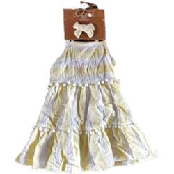 Lila & Jack Girls Spaghetti Strap Summer Dress with Matching Bow, Light Yellow, Cotton Blend, Ruffled Hem, Special Occasion.