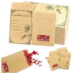 Gamtrik 100 Pieces Seed Envelopes - Seed Packets Envelopes Self Adhesive Sealing for Seed Storage 4.72 * 3.15 Inch Small Envelopes With Clear Window for Saving Vegetables Plants Garden Seeds
