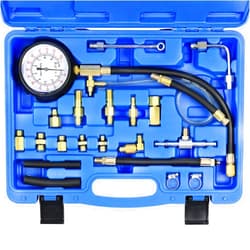 JIFETOR Fuel Injection Pump Pressure Test Gauge Set, Automotive Gas Gasoline Fuel Oil Injector Tester Tool Kit 0-140PSI, with Schrader Adapters Universal Compatible with Ford Auto Car Truck Motorcycle