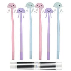 Lopenle 6PCS Novelty Jellyfish Pens Wiggle Gel Pens Soft Silicone Rollerball Pens Bendable Pen With12 Pieces Refills Black Ink 0.5mm For School Office Home Stationery Store