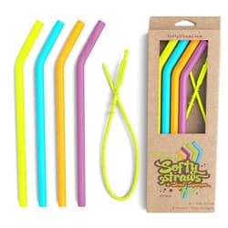 Softy Straws Wide Premium Reusable Silicone Drinking Straws + Patented Straw Squeegee - 9” Long With Curved Bend for 20 30 32 oz Tumblers Non Rubber, Flexible, Safe for Kids/Toddlers, Smoothie