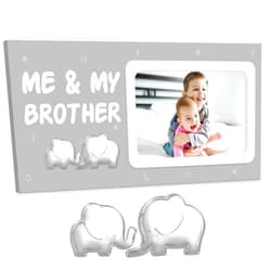 Garybank Me & My Brother Silver Elephant Wood Picture Frame, Little or Big Brother or Sister Gift for Older Siblings, New Baby Shower Baptism Gifts, Baby Silver GIft