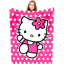 HANJIEJIE Kitty Silk Flannel Fleece Throw Blanket, Soft Plush, 40 x 60 Inch, All Seasons Blanket for Couch, Sofa, Bed, Camping, Travel (Pink-1)