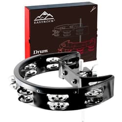 EASTROCK Drum Set Tambourine with Mounting Eye Bolt,Tambourine for Drum Set,Hi Hat Tambourine Drum Set (Single row of jingles, Black)