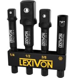 LEXIVON Impact Socket Adapter & Magnetic Bit Holder Set | 4 Pieces of 1/4-Inch Hex Shank Extension to 1/4