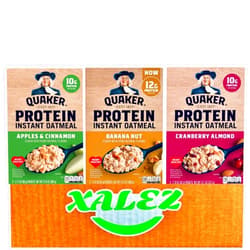 XALEZ Quaker Protein Instant Oatmeal I 1 Banana Nut 2.15 Oz 6 Count + 1 Apples & Cinnamon, 2.11 oz 6 Count + 1 Cranberry Almond 2.18 Oz 6 Count + XALEZ TM Gift Box