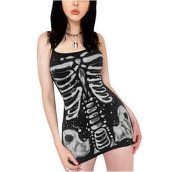 Muineobuka Women Halloween Gothic Lolita Dress High Waist Vintage Punk Cosplay Dress Goth Grunge Streetwear