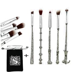 JORCEDI 5 Piece Makeup Brushes,For Harry Potter Fans Metal Wizard Wand Set Kit with Gift Bag, Perfect for Eyeshadow Palette, Foundation, Eyebrows and Powder use（Black）
