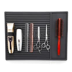 Noverlife 16x12in Barber Clipper Mat, Heavy Duty Rubber Barber Table Pad Heat-resistant Styling Station Mat, Professional Salon Hair Styling Tool Station Stripe Organizer Pad Barber Work Station Mat