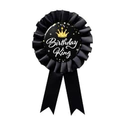 WOWOPA Birthday King Tinplate Badge Pin, Happy Birthday Black Corsage Button for Men Boy Birthday Award Ribbon Party Decorations 1pcs