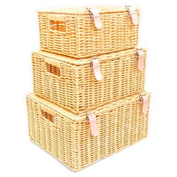 Milli's Product Wicker Baskets with Lid, Set of 3 – Large, Medium, Small Rectangular Woven Storage Baskets for Organizing Clothes, stackable, for Toys, Books – Covered Baskets for Nursery, Bedroom Decor