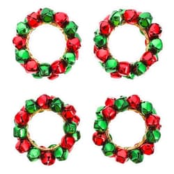 Luxshiny Christmas Bells Wreath Napkin Ring, 4Pcs Mini Craft Jingle Bells Napkin Buckles Candle Wreath Ring Holder for Xmas Dinner Table Centerpice Decor Red, Green