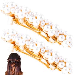 OIIKI 2PCS Pearl Hair Snap Clips for Wedding, Elegant Pearl Barrettes with Pins for Women, Brides, Parties, Daily Use - Gold
