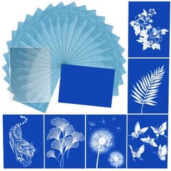 LIGHOON Sun Print Paper Kit Cyanotype Paper, 24 Sheets Cyanotype Papers with 1 Sheet Acrylic Panel, High Sensitive Nature Sun/Solar Activated Sun Printing Art Paper for Arts Crafts DIY Project