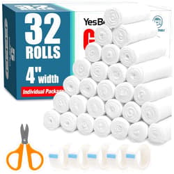 YesBes 32 Pack Gauze Rolls, 4 in x 4.1 Yards, Premium Gauze Wrap Roll for Wounds, Bandage Wrap Rolled Gauze, Mummy Wraps, Individually Wrapped