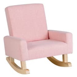 Costzon Kids Sofa, Toddler Rocking Chair with Solid Wood Frame, Linen Fabric, Anti-Tipping Design, Children Furniture Armchair for Kids Room, Nursery, Playroom, Preschool, Gift for Boys Girls (Pink)