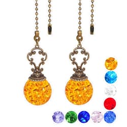 LONGSHENG - SINCE 2001 - 2 Pieces Amber Pull Chain Ceiling Fan Pull Chain Ornaments Light Pull Chain Extension Decorative Crystal Pull Chain, 30CM Each Chain (Crystal Ice Cracked Ball)