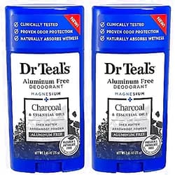 Dr Teal's Aluminum Free Deodorant - Charcoal - Paraben & Phthalate Free - 2.65 oz Pack of 2