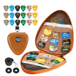 LEKATO Guitar Picks Holder Case with 18 Pcs Picks, PU Leather Organizer Bag with Lanyard, Thin Medium Heavy Plectrums Holder Accessories for Acoustic Electric Guitar Bass, Gift for Guitar Players