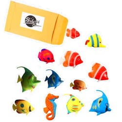 Brewish Artificial Lifelike Plastic Fish for Aquarium Tank Decorations Ornaments | Random Pattern Moving Floating Fishes Toy for Swimming in Bubble Tube Lamp Accessories – 12 Pieces Set