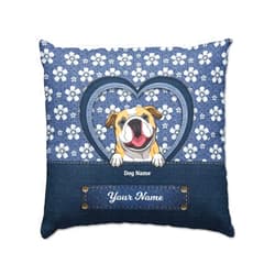 JOYSHINE Custom Velvet Pillow Cover Personalized Dog English Bulldog with Name Flower Denim Pattern Throw Pillowcase Decorative Square Pillow Case Gift for Dog Mom Dad Owner Lover