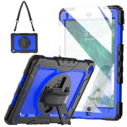 Blosomeet iPad 6th/5th Generation Case 9.7 Inch 2018/2017 with Tempered Glass Screen Protector Pencil Holder,Heavy Duty Case for iPad Air 2/iPad Pro 9.7 w/Stand Hand Shoulder Strap,Blue