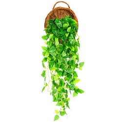 Foraineam Handmade Woven Hanging Basket, Natural Wicker Storage Basket Wall Hanging Flower Pot, Rattan Hanging Planter Container for Home Garden Wedding Wall Decorations