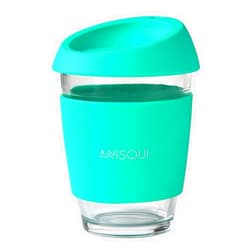 AniSqui 12 oz Reusable Coffee Cup with Lids, Glass Travel Coffee Mugs (Green)