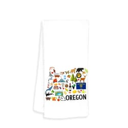 Moonlit93 Oregon State Map Kitchen Towel, U.S. State Souvenir Tea Towel, Multi-Purpose Towel, Soft & Absorbent, Polyester, White