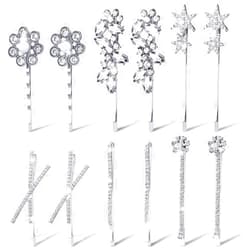WILLBOND 12 Pieces Rhinestone Bobby Pins Decorative Fancy Crystal Bobby Pins Shiny X Shaped Hair Clips Metal Hair Barrettes Bling Diamond Wedding Hair Accessories for Women Ladies Girls (Flower and Star Style)