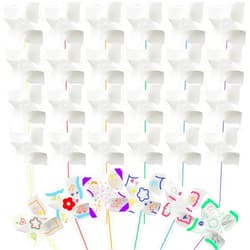 Poen 36 Pcs 9 Inches DIY Pinwheels Paper Handicraft for Kids Bulk Jumbo Pinwheels Big Color Your Own White Blank Windmills Large Spring Summer Arts Handicraft for Kids Patriotic Project Party Favor