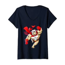 Bulldog Lover Womens Superhero Bulldog Red Cape Super Hero Dog V-Neck T-Shirt