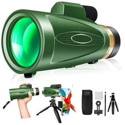 ASxmhGo Monocular Telescope 80x100 High Power with Smartphone Adapter Tripod, Wide Field Monoculars for Adults with BAK4 Prism & FMC Lens, for Bird Watching Hiking Camping Wildlife-Green