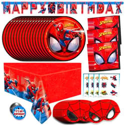 Unique Spiderman Birthday Decorations | Spiderman Party Supplies | Serves 16 Guests | Marvel Superhero Spidey and His Amazing Friends | Table Cover, Spider Man Banner, Plates, Napkins, Masks and Button |