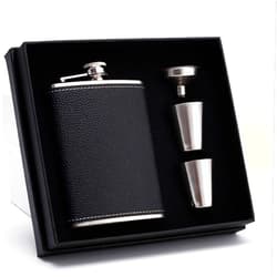 ROIMOE Hip Flask for Liquor Black Leather Flask 8 Oz 18/8 Stainless Steel Soft Touch Leather Wrap Flask Gift Set with 2 Cups & Funnel 100% Leak Proof Whiskey & Rum & Vodka Flasks for Men Women