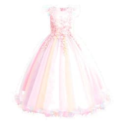 IBTOM CASTLE Flower Girls Maxi Dress Bridesmaid Wedding Pageant Party Princess Communion Floral Boho Vintage Lace Dance Gown