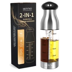 MOVNO 2 in 1 Oil Sprayer for Cooking, 90ml+90ml Dual-Chamber Oil and Vinegar Dispenser Bottle, Olive Oil Dispenser for Air Fryer Vinegar, Salad, BBQ, Kitchen Baking, Roasting