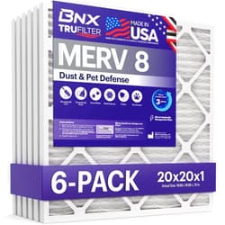 BNX TruFilter 20x20x1 Air Filter MERV 8 (6-Pack) - MADE IN USA – Dust & Pet Defense Electrostatic Pleated Air Conditioner HVAC AC Furnace Filters for Dust, Pet, Mold, Pollen MPR 600 – 700 & FPR 5