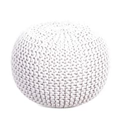 BIRDROCK HOME Round Pouf Ottoman | Cotton Braided Foot Stool with Bean Bag Filling | Boho Foot Rest for Living Room & Bedroom | Compact & Comfortable Seating, Lightweight & Soft | Ivory