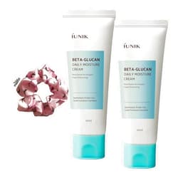 Moofin Iunik Moisturizer Beta-Glucan Daily Moisture Cream, Deep Hydration, Soothing Vegan Formula With Centella Asiatica, Lightweight Non-Sticky Lotion For Skin Types, Includes Hair Tie [Pack Of 2]