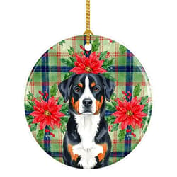 Caroline's Treasures Greater Swiss Mountain Dog Christmas Poinsettias Ceramic Ornament Christmas Tree Hanging Decorations for Home Christmas Holiday, Party, Gift, 3 in, Multicolor