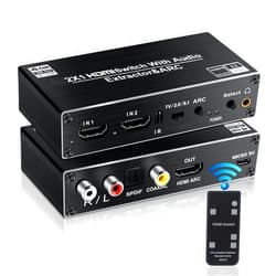 avedio links HDMI Switch Audio Extractor, HDMI Switch Splitter 2 Inputs 1 Output with Remote 4K@60hz, 2-Port HDMI2.0b Switcher Box with Optical Toslink SPDIF+Coaxial+Analog RCA Stereo Audio Out