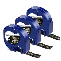 PROFICETIK 3xPack Compatible Dymo Letratag Refills Replacement for Dymo Label Maker Refills Gold on Black Plastic Label Tape12mm x4m(1/2