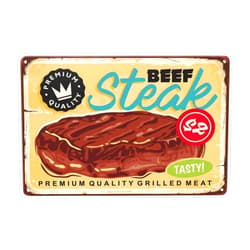 LOVEJIA Beef Steak Sign Vintage Metal Tin Sign Wall Decor, Grilled Meat Metal Signs Tin Signs for Restaurant Bar Pub Club Man Cave 8 x12 inch (CTP-22)